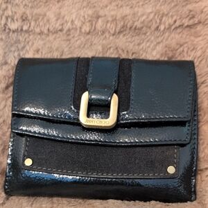 Jimmy Choo Shiny Black Wallet with Gold Accents